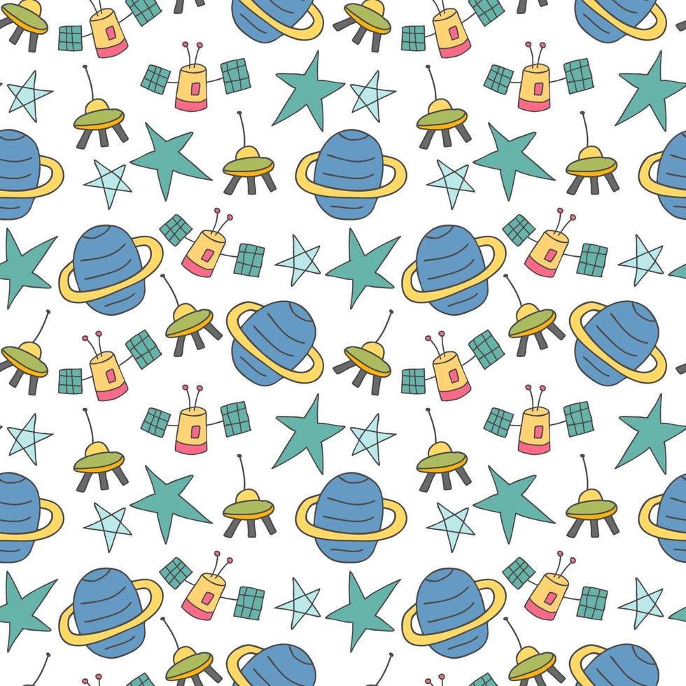 pattern seamless science kid doodle element. Seamless Kids Space Pattern with Icons vector