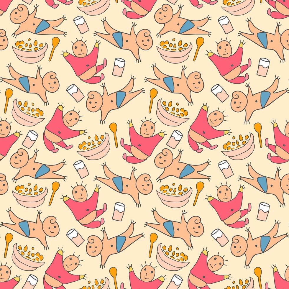 pattern seamless kids with cute baby doodle element. Cute doodle baby seamless pattern vector