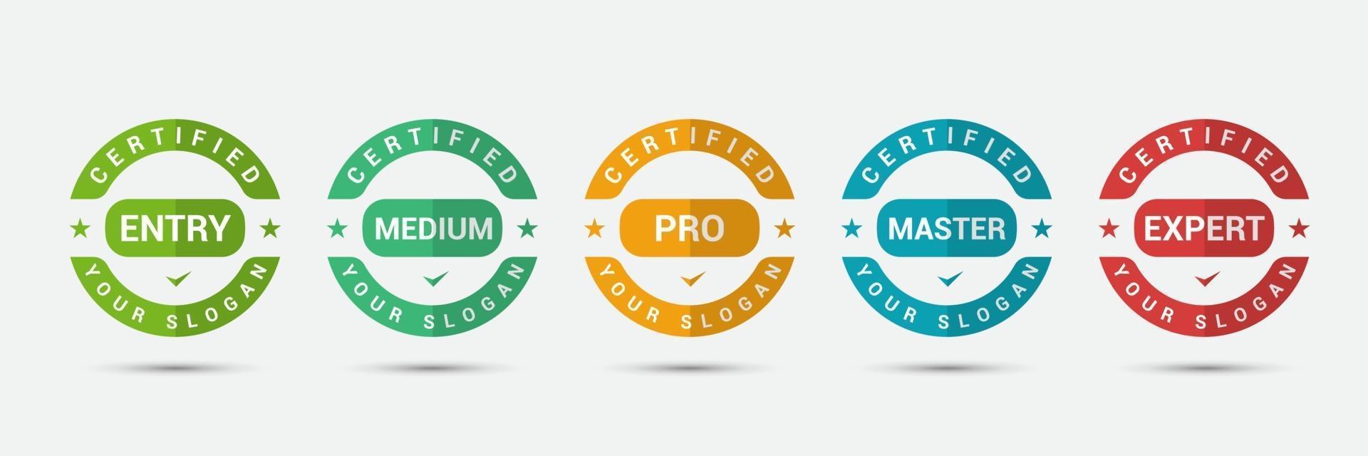 Logo badge for standard certified training criteria company. Business certification label design vector template.