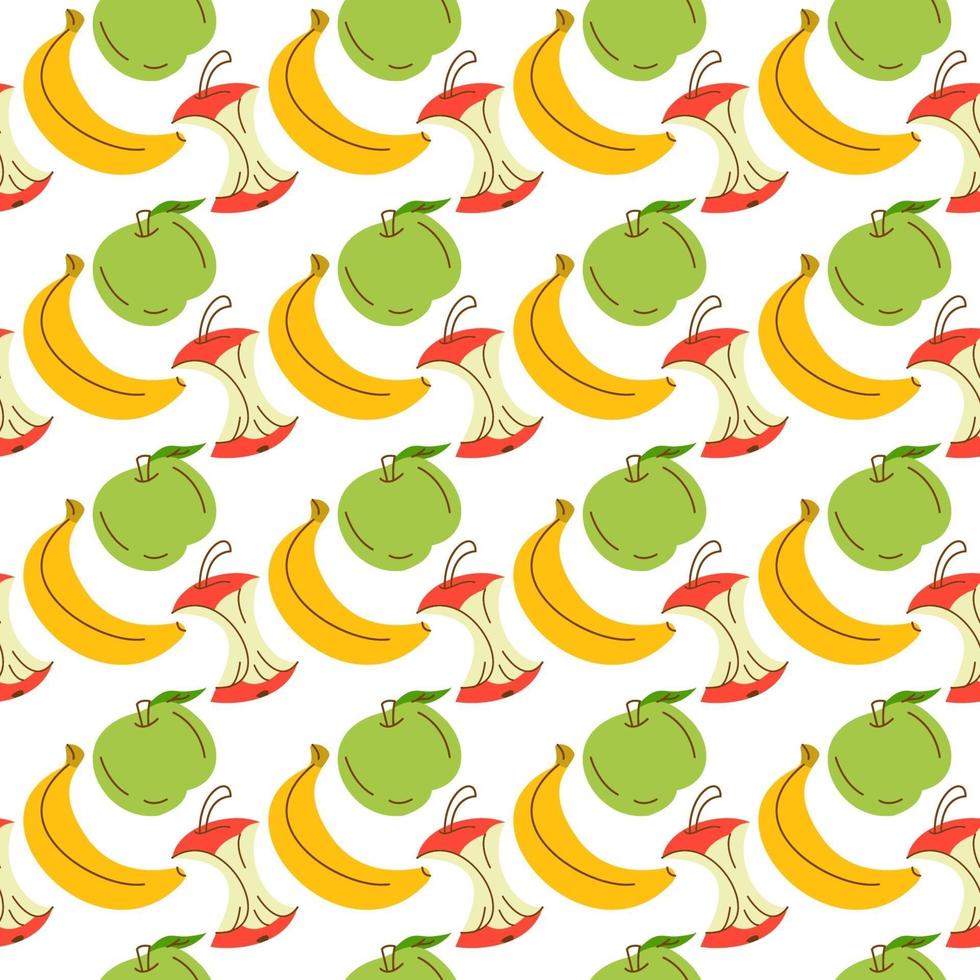 banana and apple seamless pattern. Wrapping paper, seamless card, poster, banner design. Home decor, modern textile print. Vector illustration. hand drawing. white background