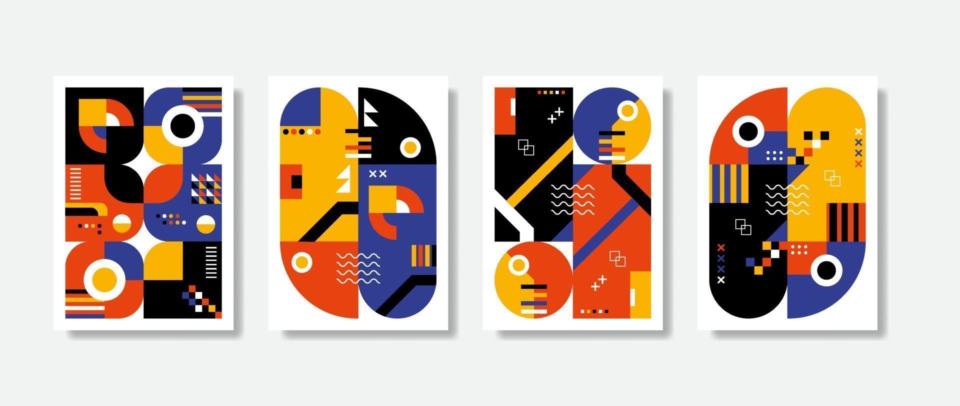 Poster postmodern inspired artwork of vector abstract symbols with bold geometric shapes, useful for web background, poster art design, magazine front page, hi-tech print, wallpaper, cover artwork.