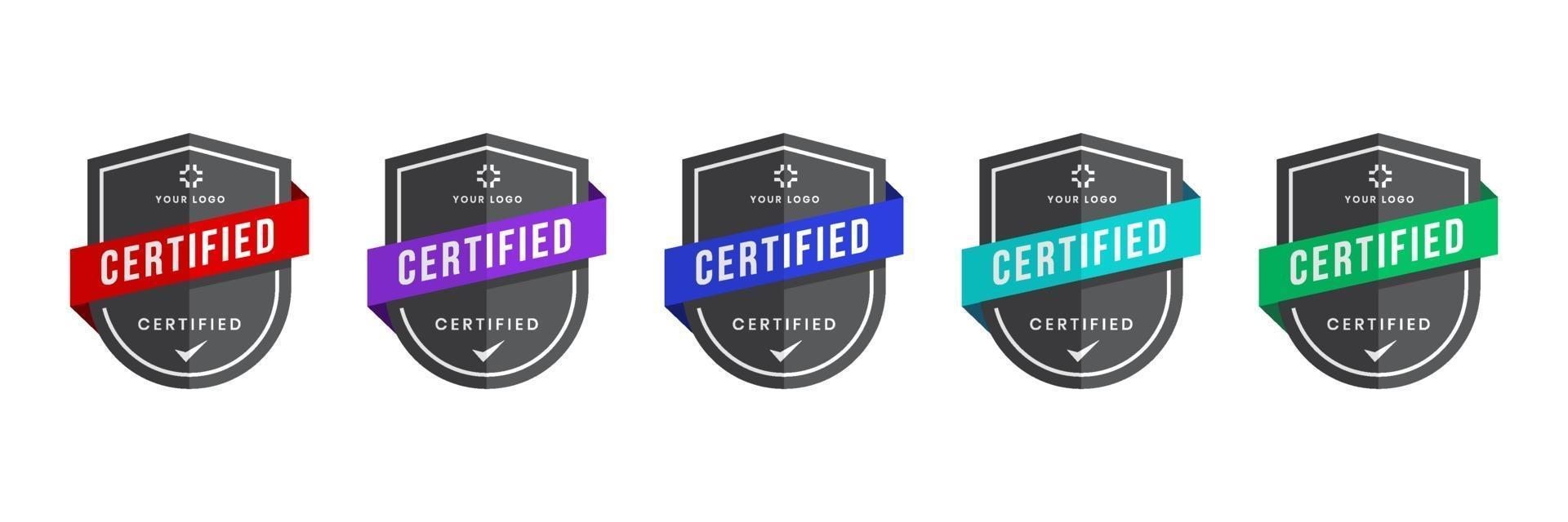 Certified logo badge with shield shape vector. Digital certificates of criteria levels. Vector security icon template.