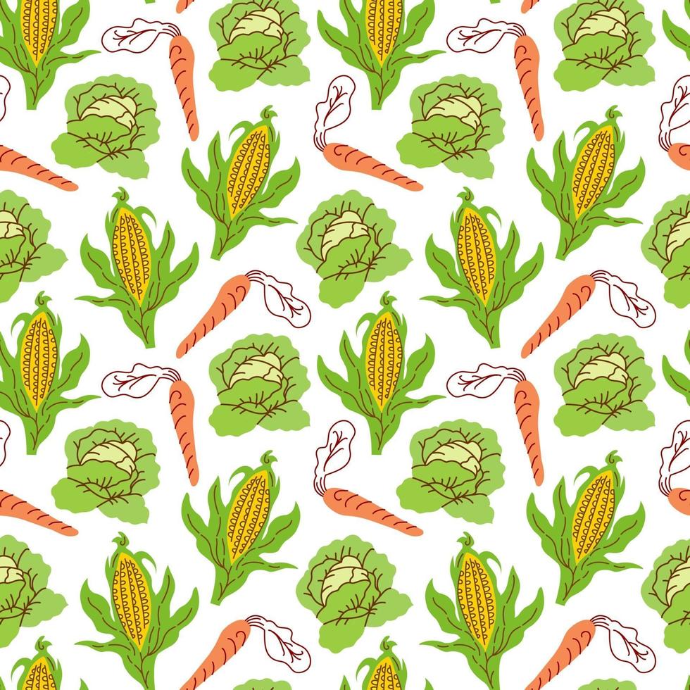 Seamless pattern vegetables with elements of corn, carrots, cabbage. Vector illustration