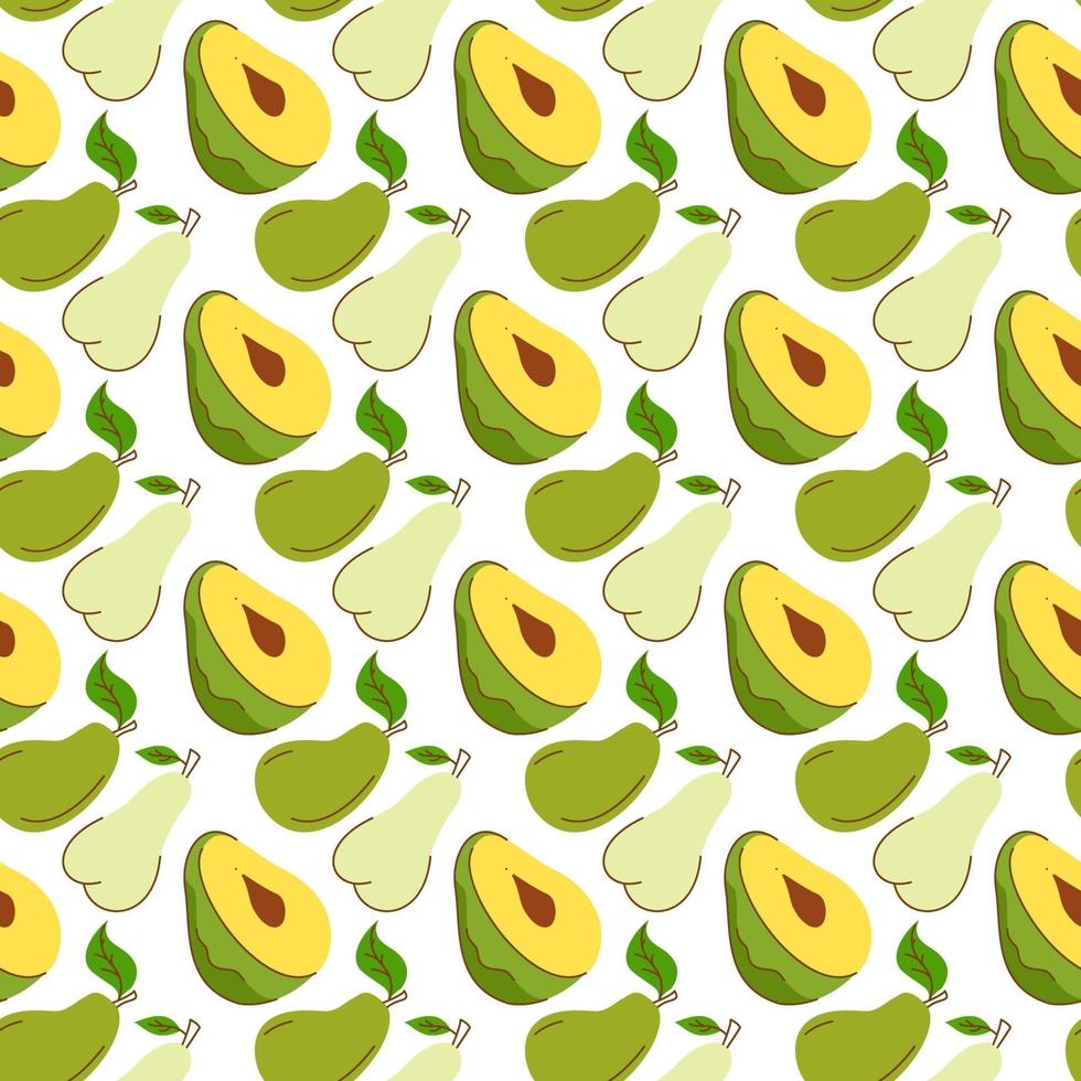 seamless wrapping paper with avocado, mango, pear elements. Seamless pattern with creative modern fruits. Hand drawn trendy background. Great for fabric and textile. Vector Illustration