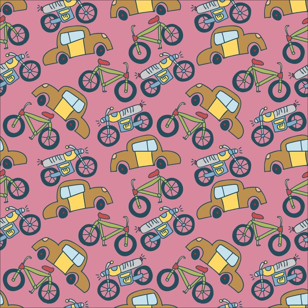 seamless pattern vehicle. cute kids hand drawn doodle truck car transport seamless pattern vector