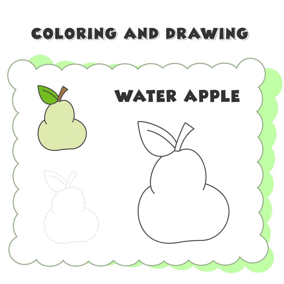 libro para colorear y dibujo elemento agua manzana vector