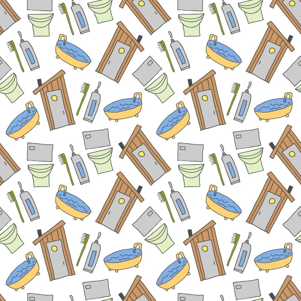 pattern seamless kids bathroom doodle element. Seamless pattern with toothpaste and toothbrush. Hand drawn vector illustration, bathroom hand drawn colorful background. Kids theme.