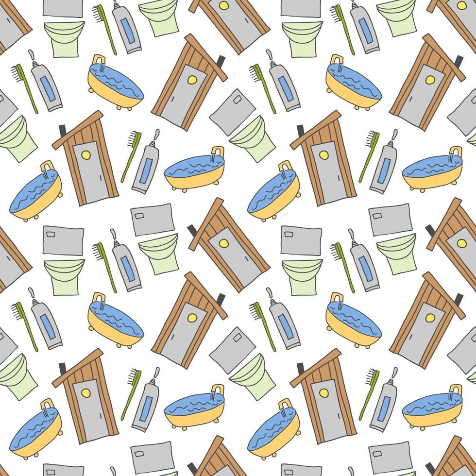 pattern seamless kids bathroom doodle element. Seamless pattern with toothpaste and toothbrush. Hand drawn vector illustration, bathroom hand drawn colorful background. Kids theme.