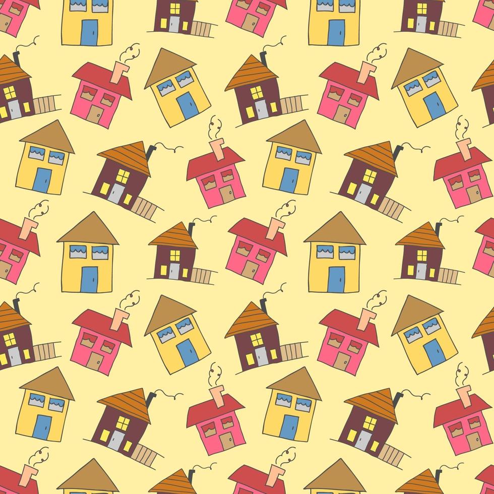 pattern seamless kids with home doodle coloring element. Vector house pattern, cute colorful homes, funny children decor, seamless pattern, kids textile design