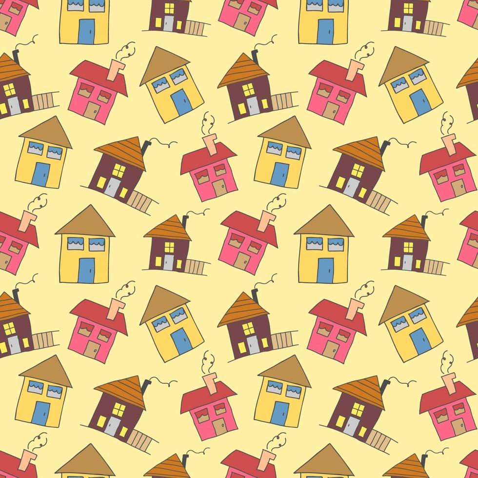 pattern seamless kids with home doodle coloring element. Vector house pattern, cute colorful homes, funny children decor, seamless pattern, kids textile design