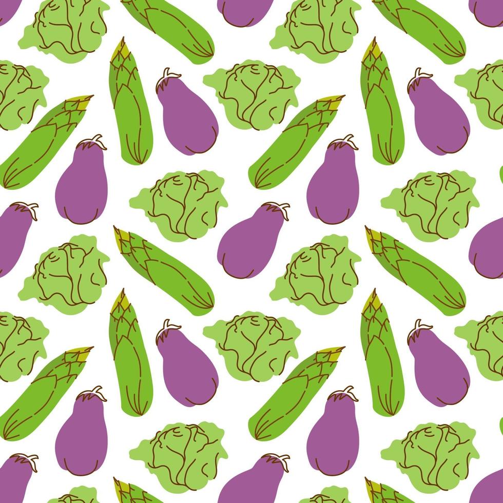 Verduras de patrones sin fisuras con elementos de berenjena, maíz, repollo ilustración vectorial vector