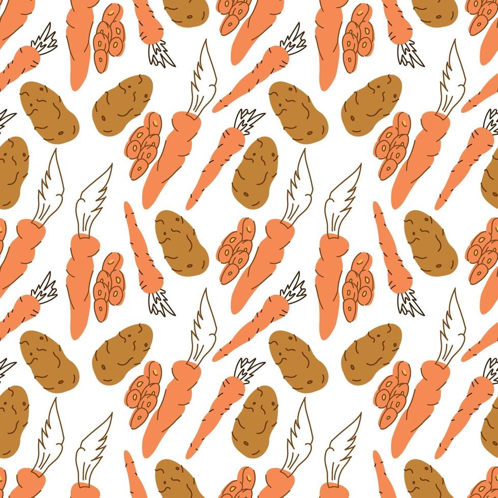 verduras de patrones sin fisuras con elementos de patatas, zanahorias. ilustración vectorial vector