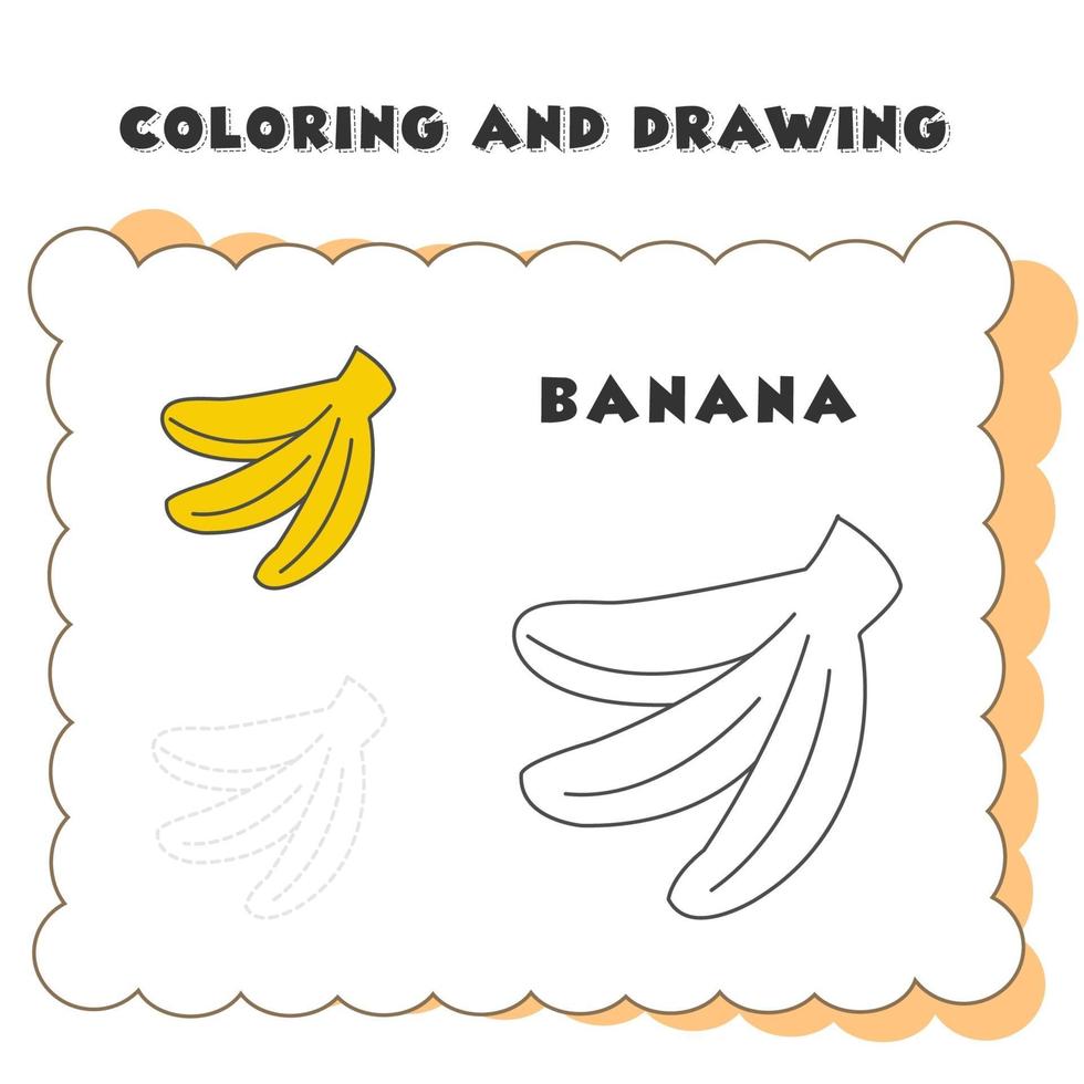 coloring and drawing book element banana. Banana Vector Illustration. B for Banana. Banana Icon for Coloring Book. Banana Vector for Kids Practice Drawing Book.