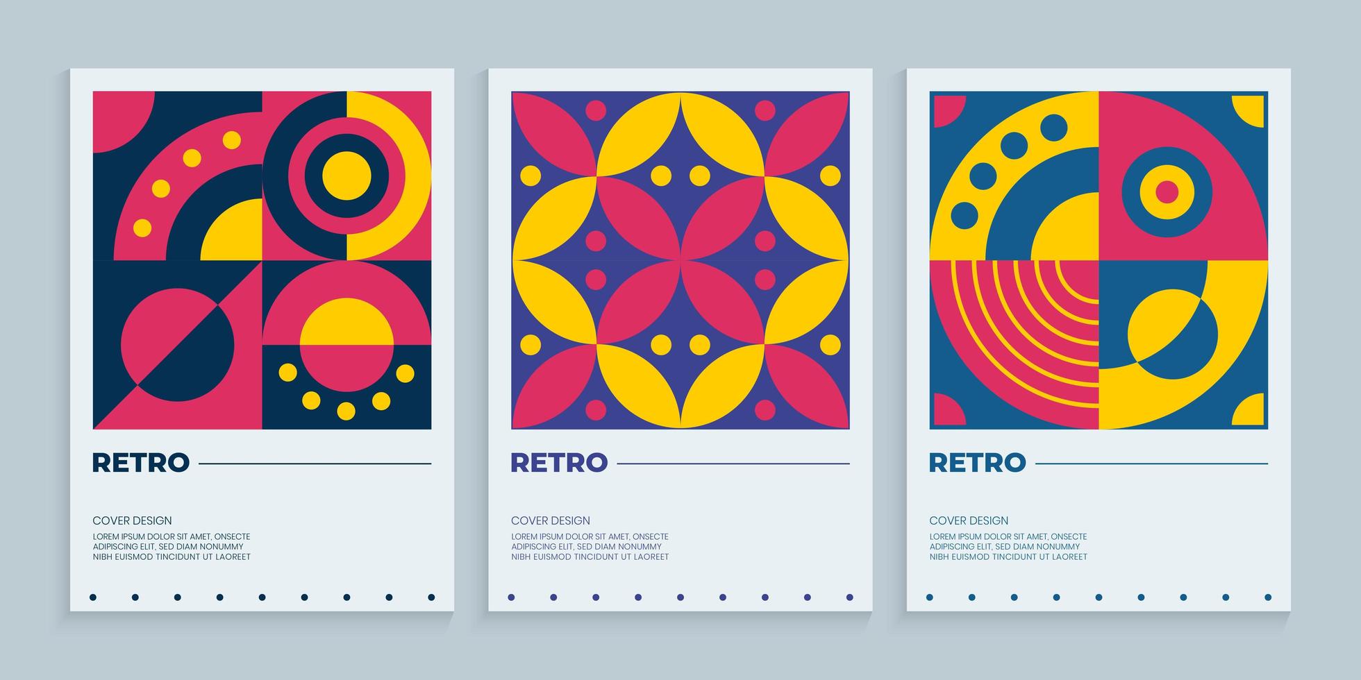 Conjunto de diseño de cubiertas retro geométricas, colección de cubiertas abstractas coloridas vector