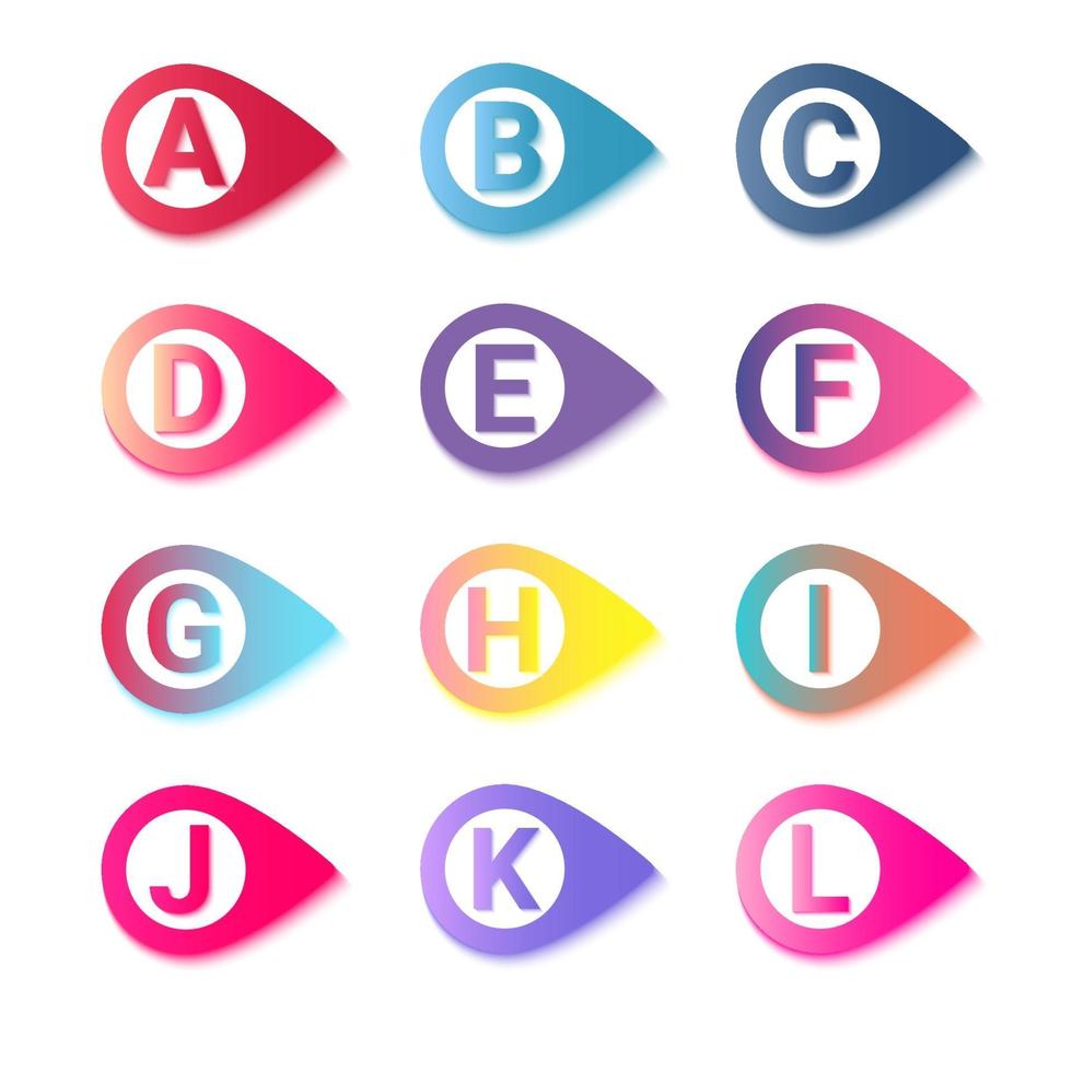Colorful Bullet Points With Letters. Letters Bullet Points Collection. vector