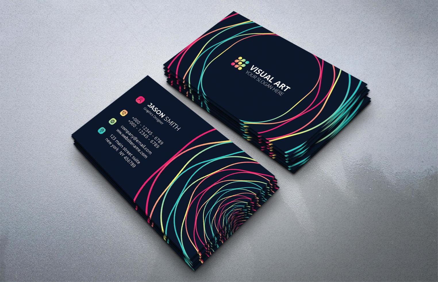 tarjeta de visita moderna con líneas de colores vector