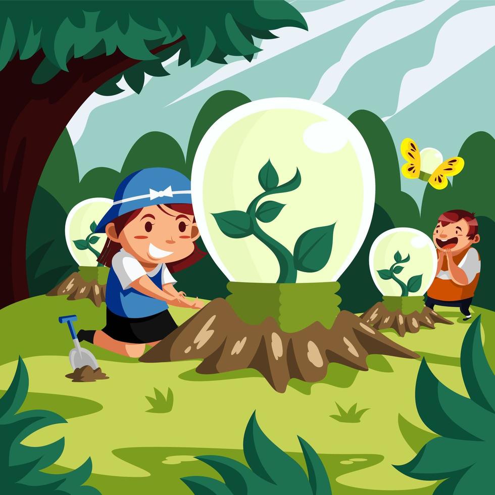 Cute Children on Eco Technology Environment vector