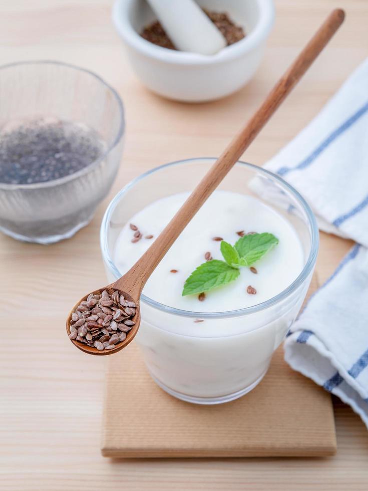 Yogurt with flax seeds photo