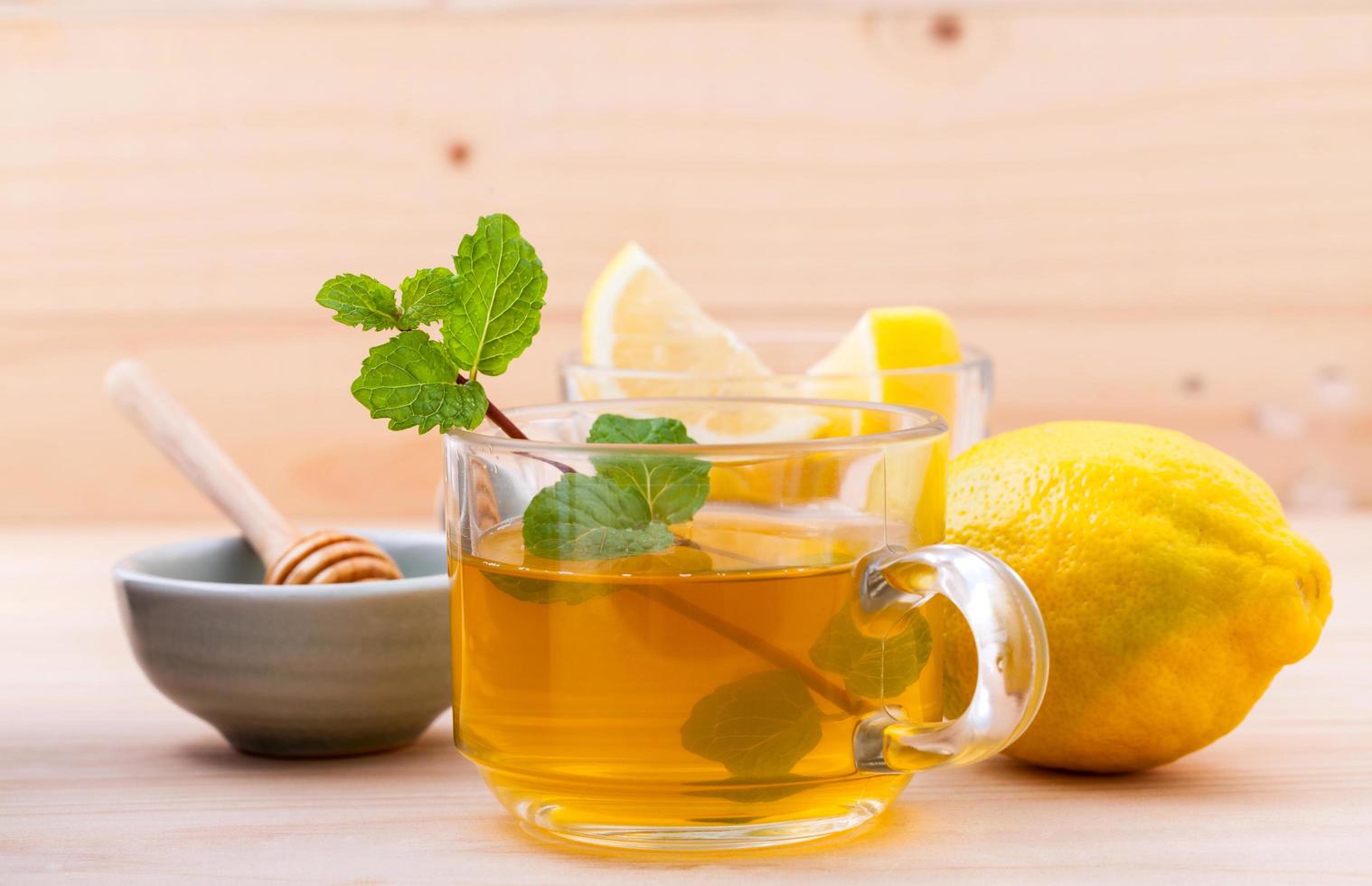 Mint, lemon, and honey tea photo