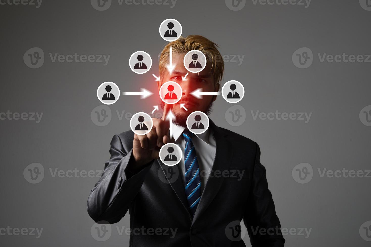 Young businessman with multimedia network icon graphics photo