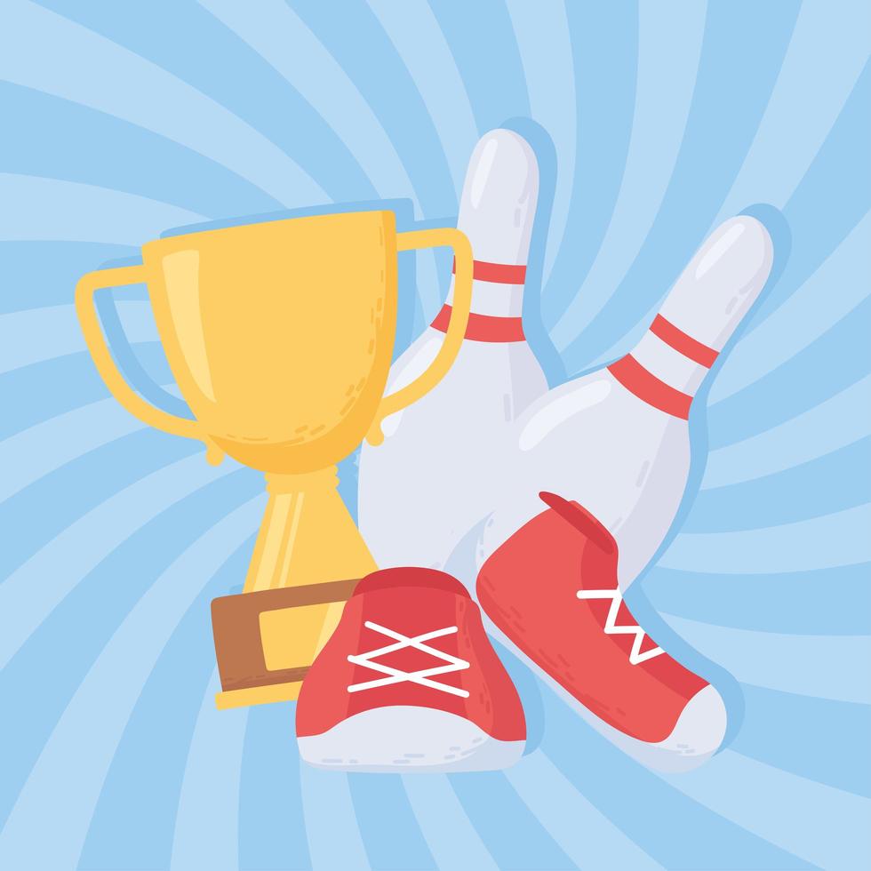 Bowling with shoes, trophy, and pins vector