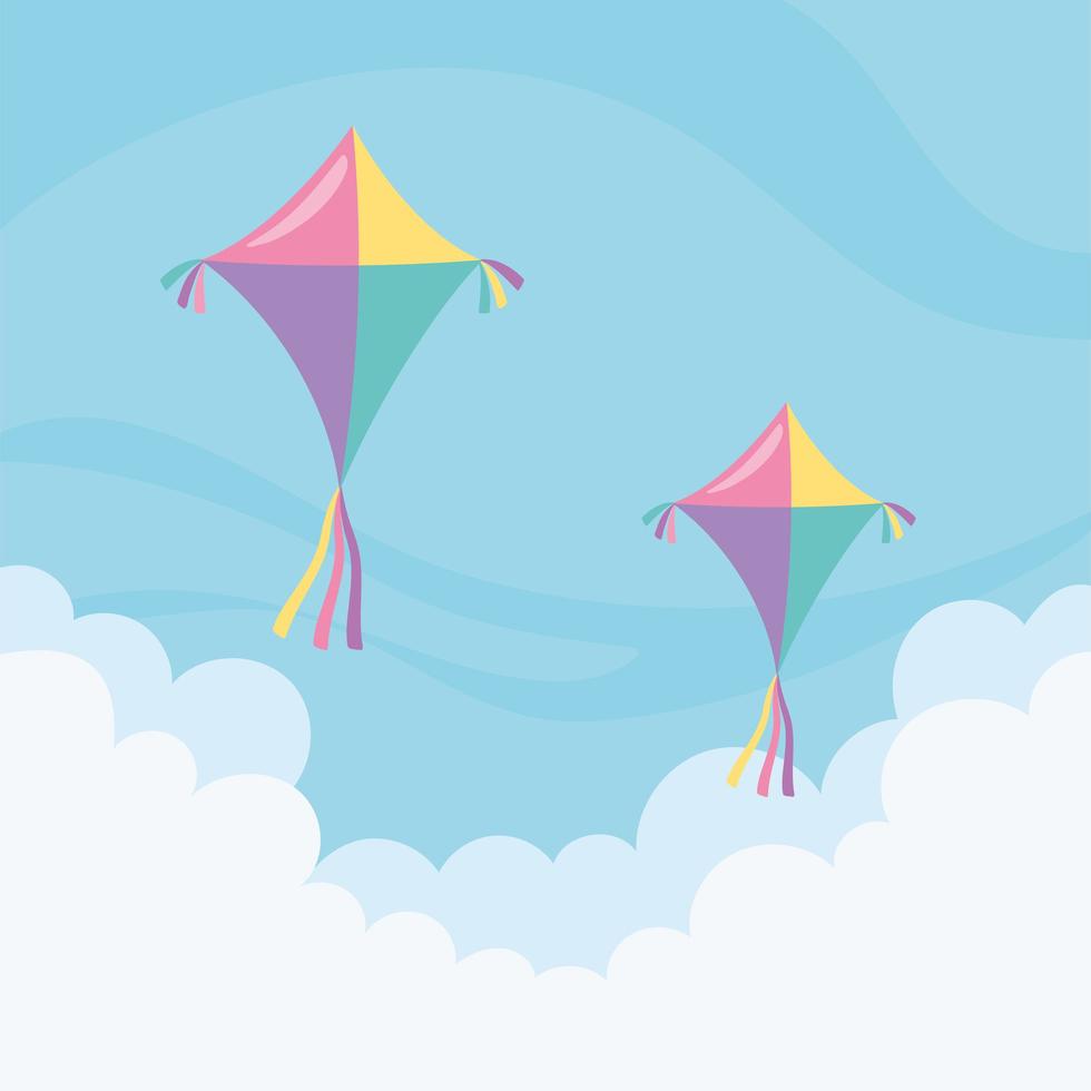 Cartoon sky with kites flying vector