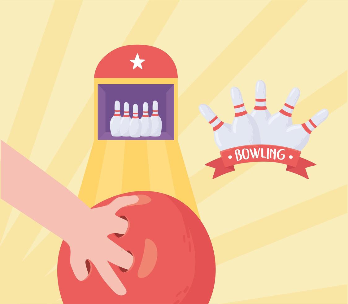 bowling alley with ball and pins vector