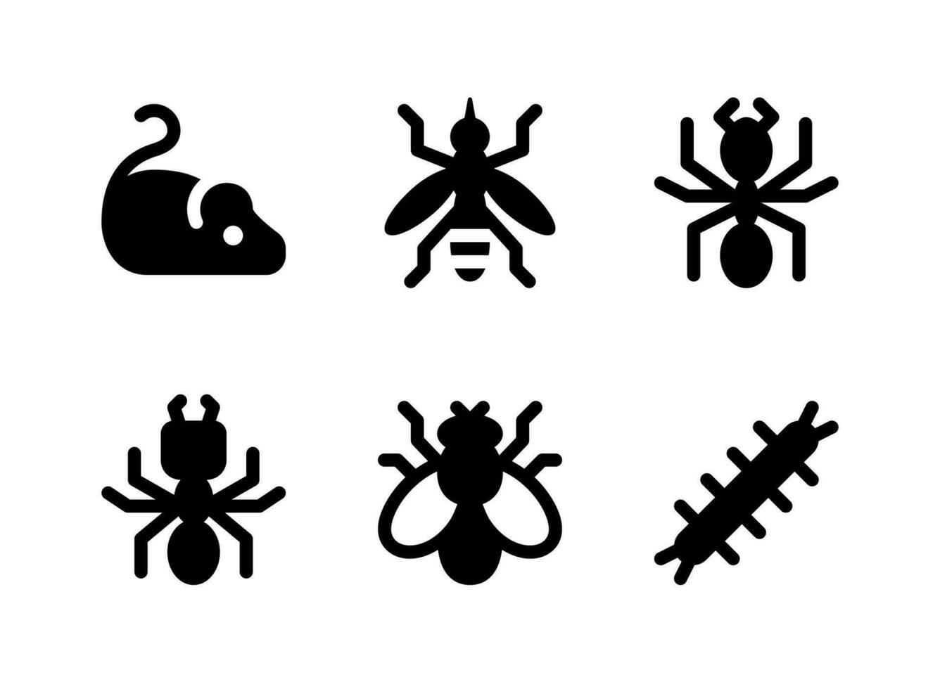 conjunto simple de iconos sólidos vectoriales relacionados con el control de plagas. contiene iconos como ratón, mosquito, hormiga, termita y más. vector