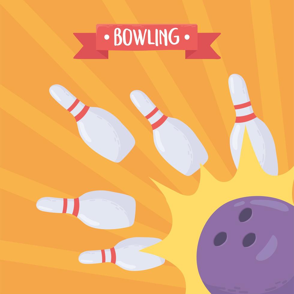 Bowling ball crashing white pins vector