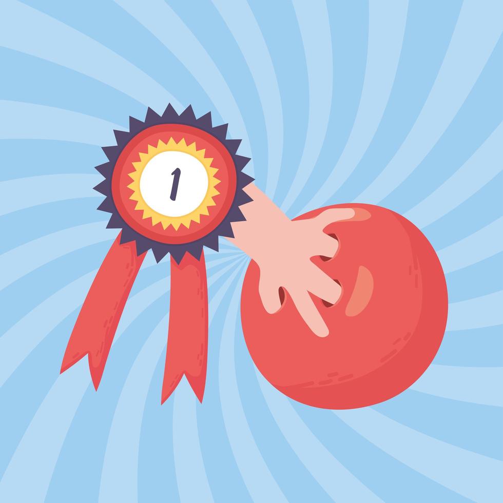 bowling hand with ball and medal award vector