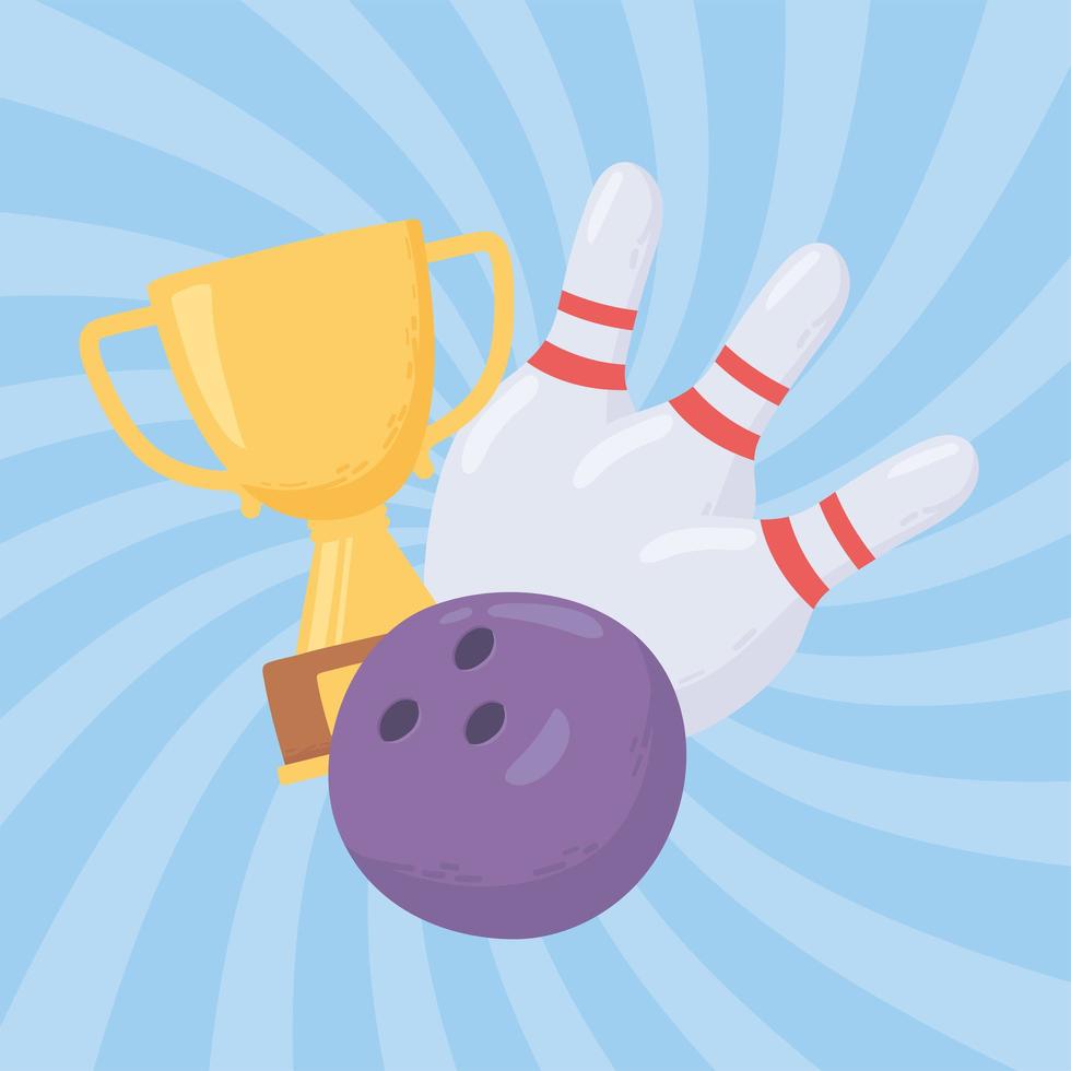 Bowling ball, trophy, and pins vector