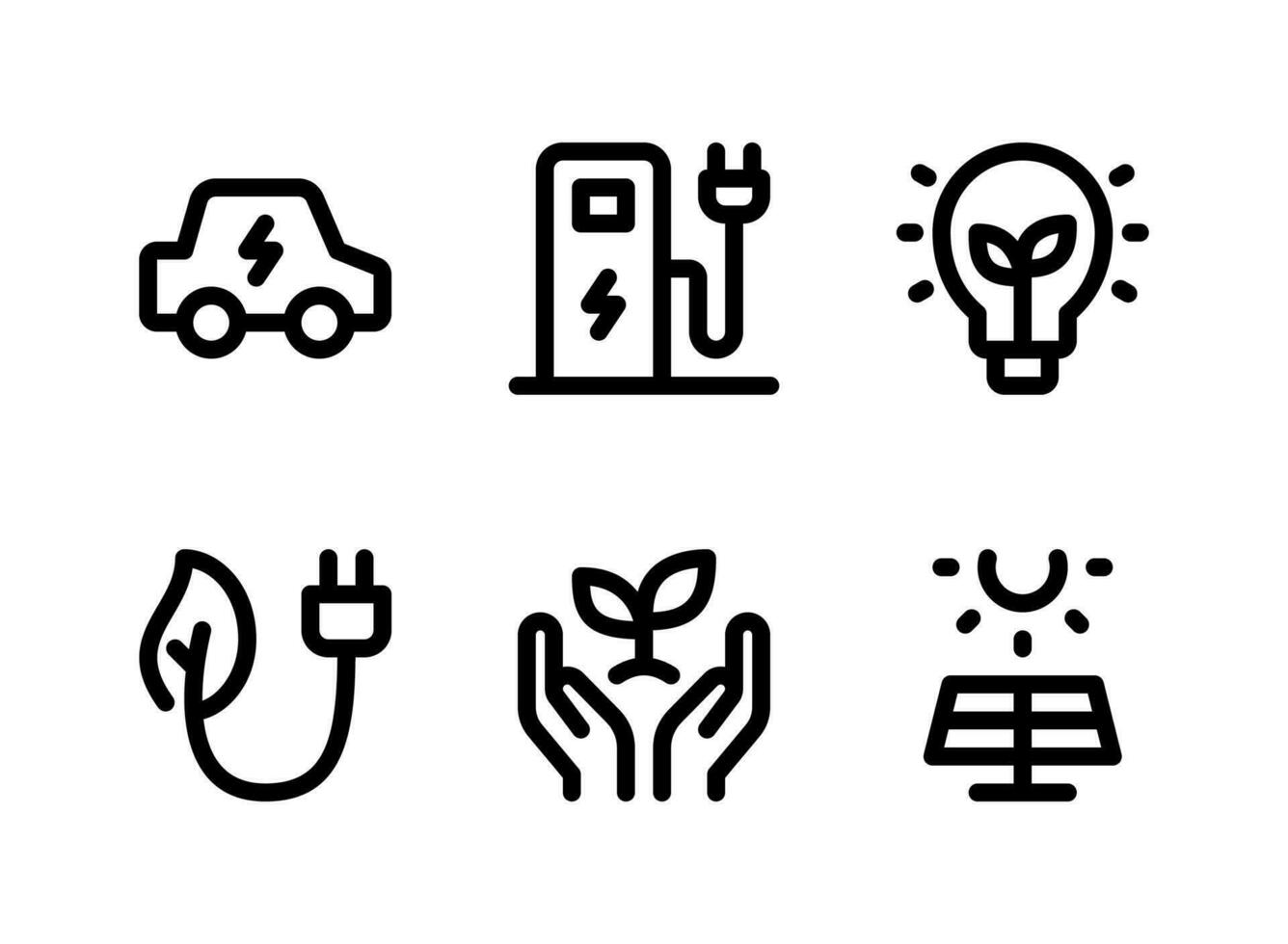 simple conjunto de iconos de líneas vectoriales relacionadas con la ecología. contiene iconos como coche eléctrico, estación de carga, bombilla ecológica, enchufe y más. vector