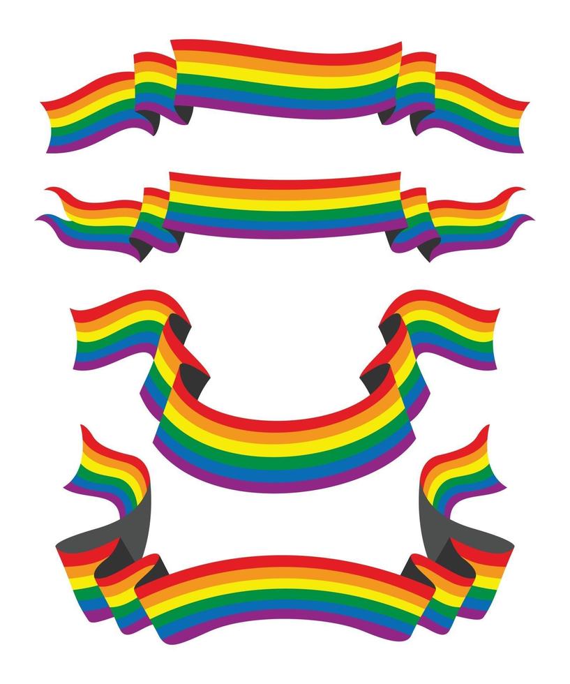 Four Style Ribbons of Rainbow Flag for the LGBT People Set vector