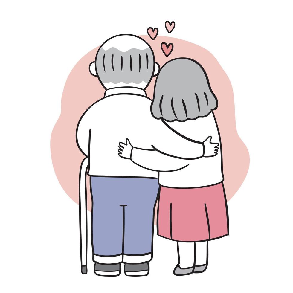 Hand draw cartoon cute Valentine day. Older couple hugging vector ...