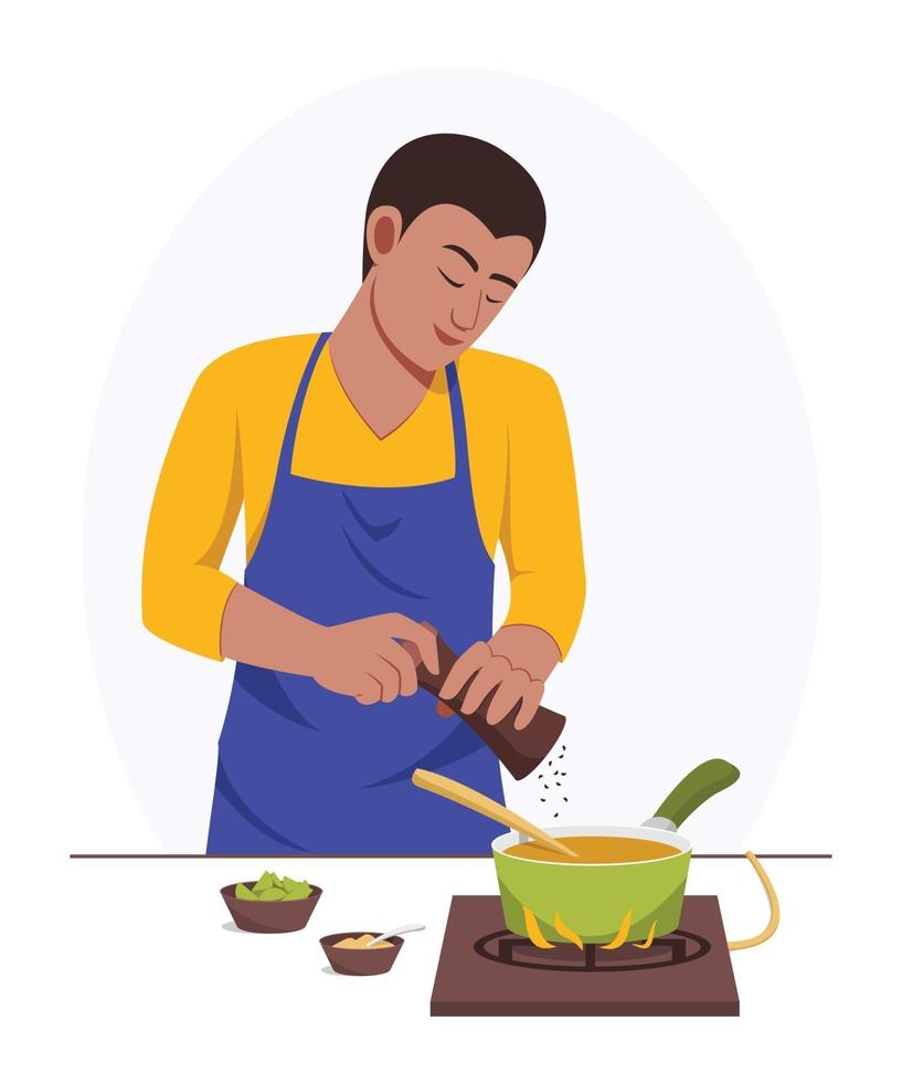 Man Cooking at Home by Himself vector