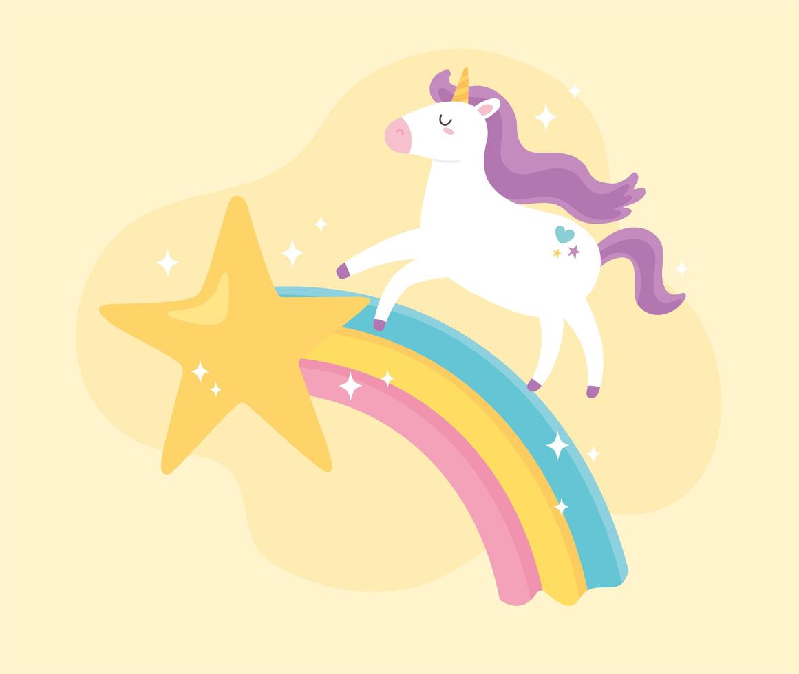 unicornio mágico de dibujos animados lindo con estrella fugaz vector