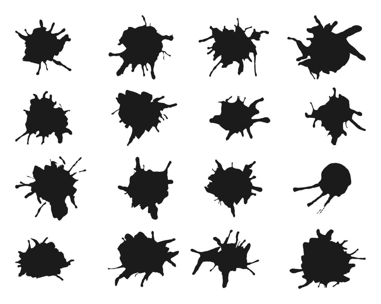 Black hand painted splash brush strokes collection vector