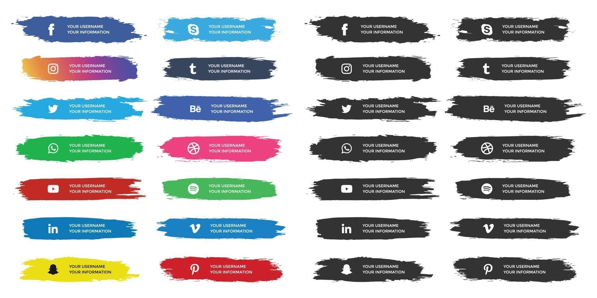 Social media lower thirds with watercolor brush strokes collection vector