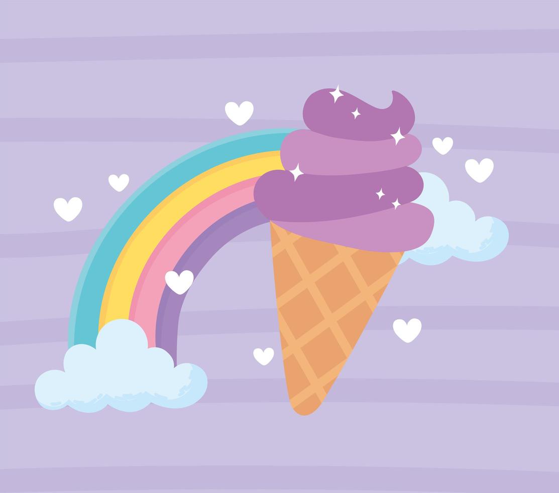 sweet ice cream and cartoon rainbow cartoon vector