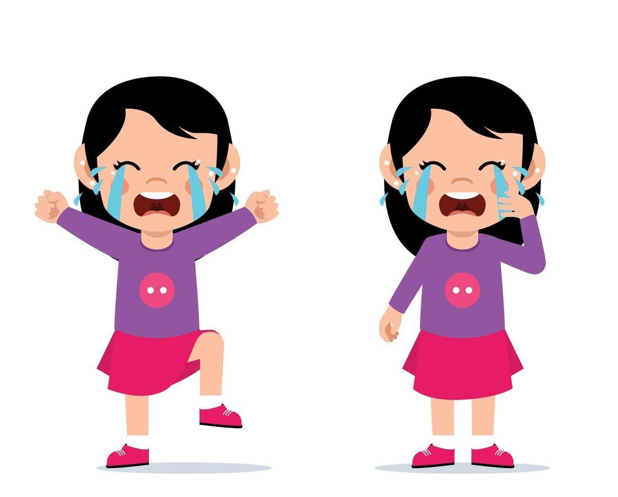 Little cute kid cries. Child scream, crying concept vector