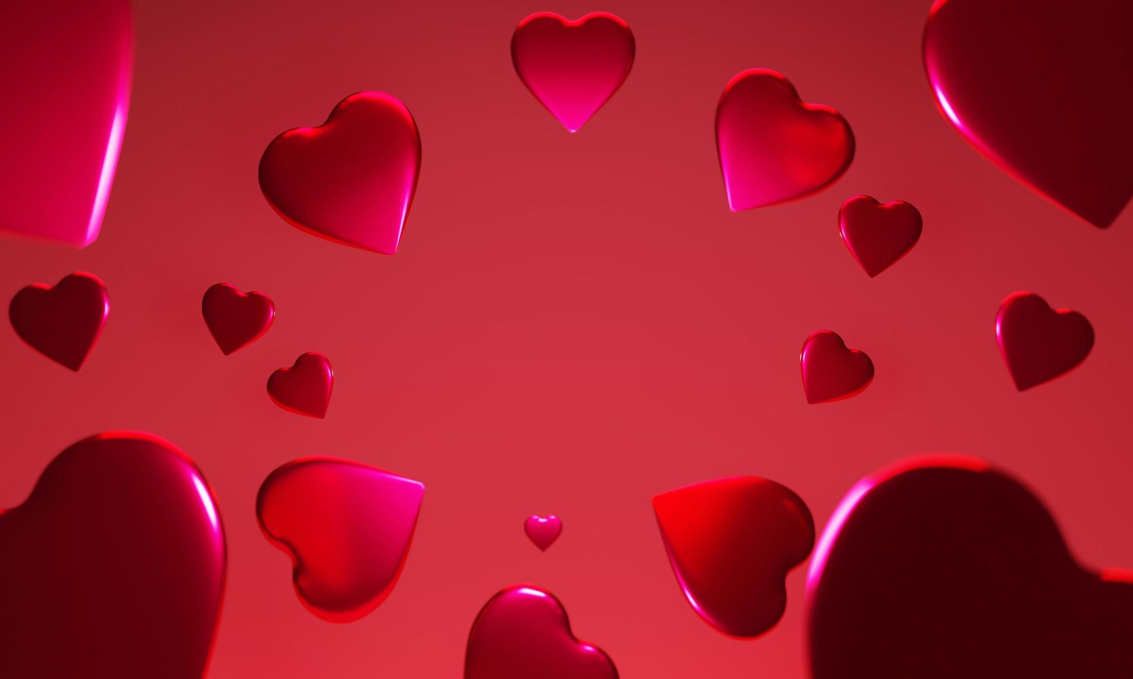 3D heart shape background flying on a red background photo