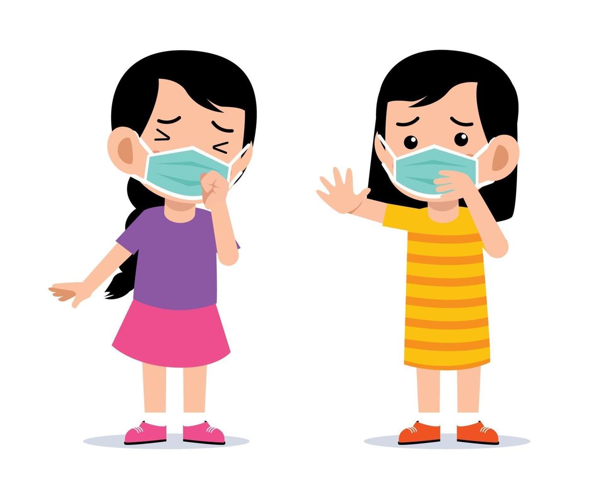 Cute kids wearing face mask protection vector