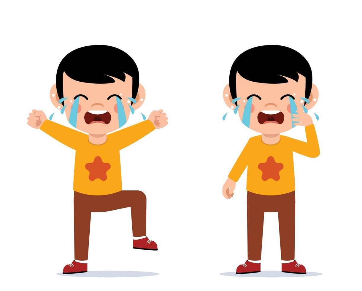 Little cute kid cries. Child screaming, crying concept vector