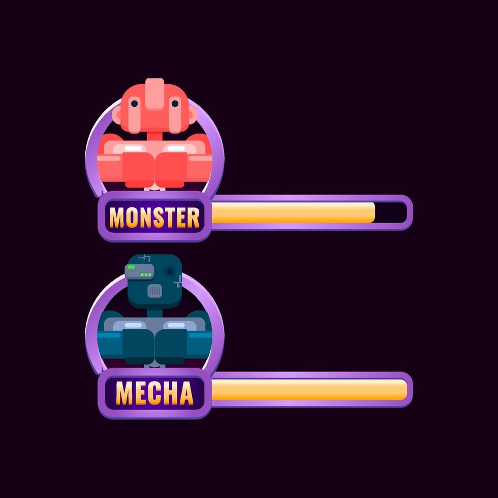 game ui border frame with level and progress bar for gui asset elements vector illustration