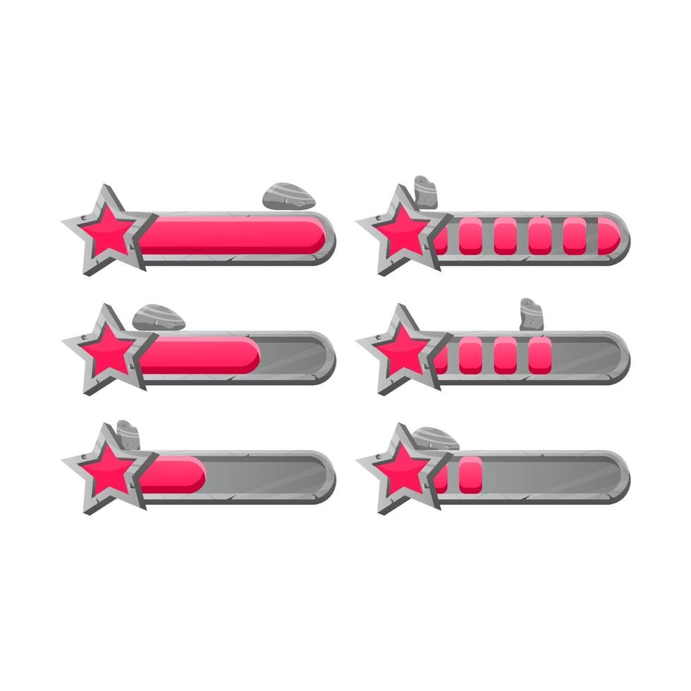 conjunto de barra de progreso de estrella roja de rock de piedra de interfaz de usuario de juego con 2 estilos para elementos de activos de interfaz gráfica de usuario vector