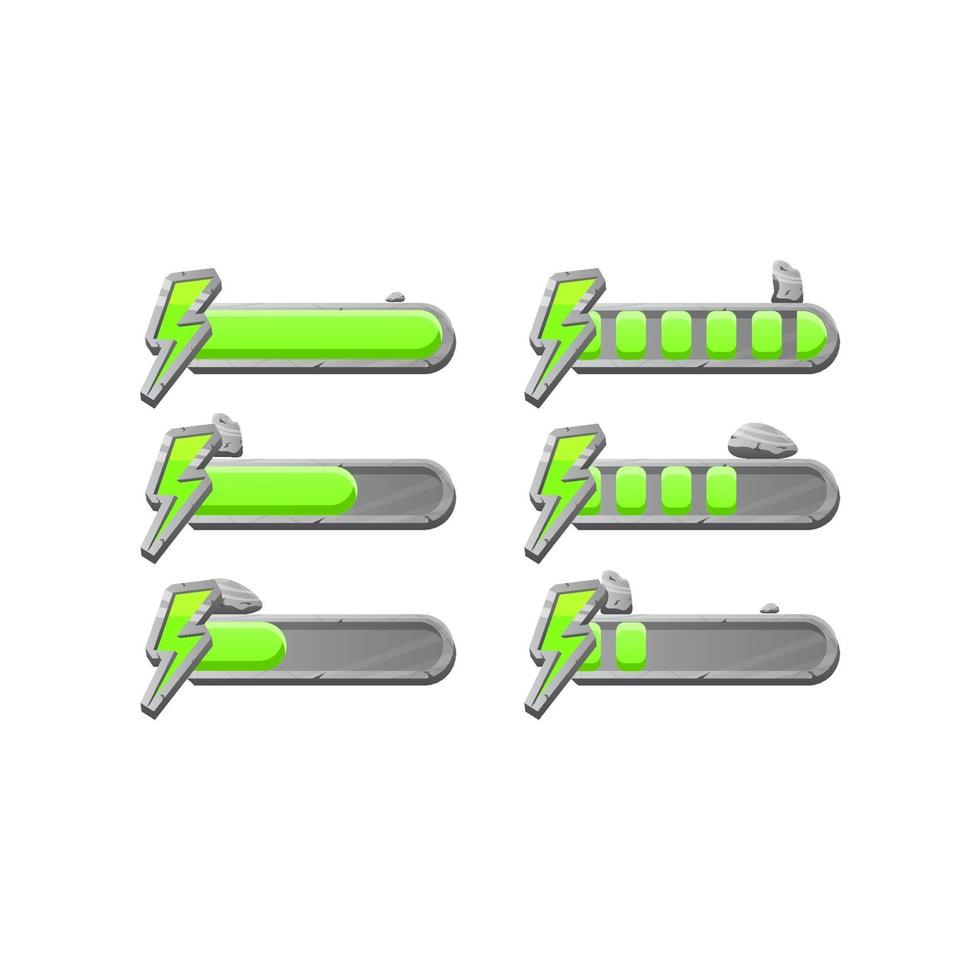 set of game ui stone rock energy stamina progress bar with 2 style for gui asset elements vector illustration