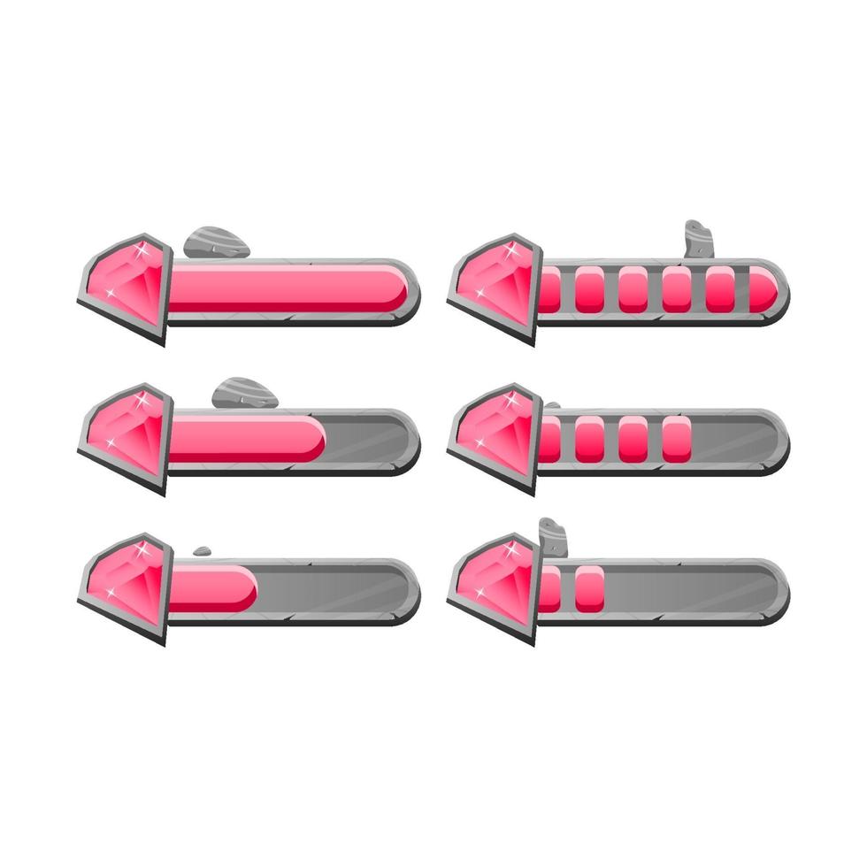 set of game ui stone rock gems diamond progress bar with 2 style for gui asset elements vector illustration