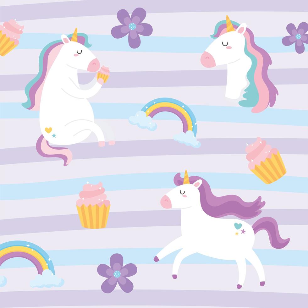 Cute cartoon magical unicorn pattern background vector