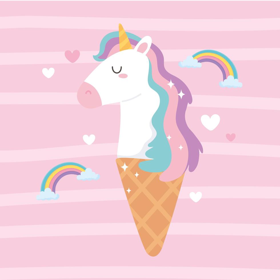 lindo unicornio mágico de dibujos animados como helado vector