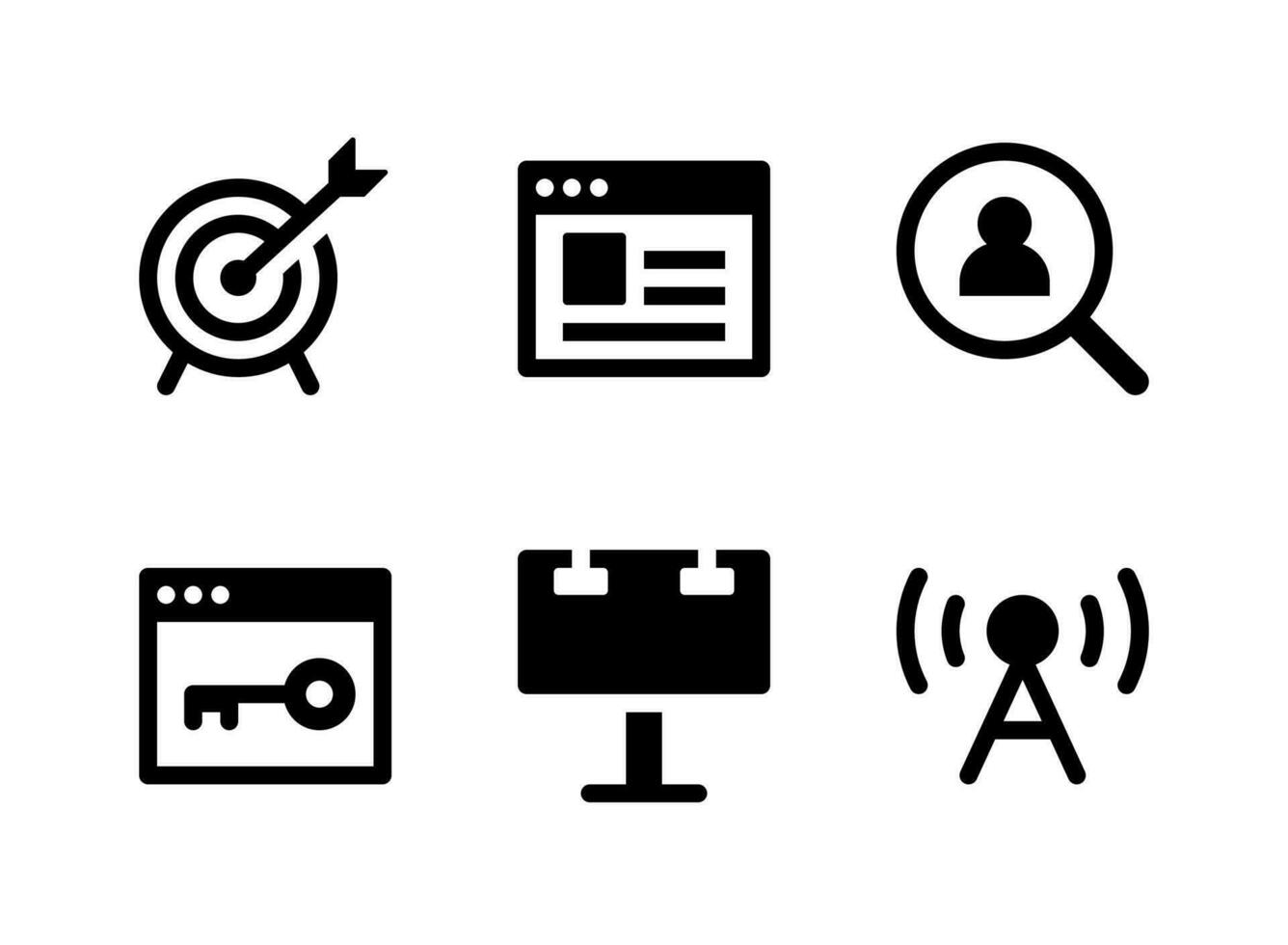 Simple Set of Marketing Related Vector Solid Icons. Contains Icons as Statistic, Web Page, Find, Keyword and more.